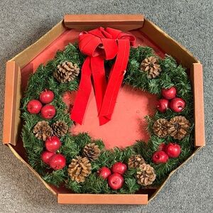 Vintage Mr Christmas Holiday Wreath Pine Cones Apples 19”
